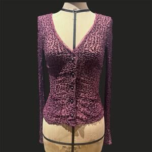 Ann Ferriday VTG Stretch Embroidered Sequin Pucker Mesh Fairy Cardigan Top S